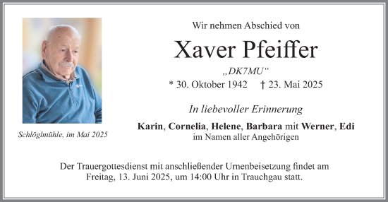 Todesanzeige von Xaver Pfeiffer von merkurtz