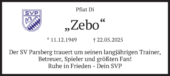 Todesanzeige von Zebo  von merkurtz