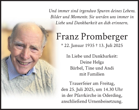 Todesanzeige von Franz Promberger von merkurtz