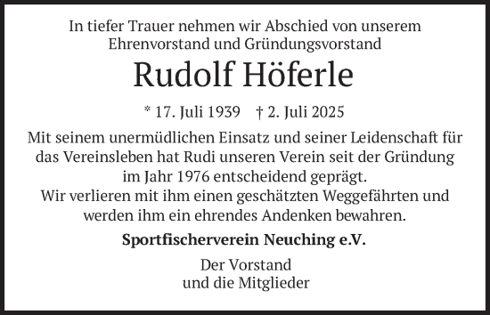 Todesanzeige von Rudolf Höferle von merkurtz