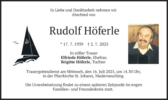 Todesanzeige von Rudolf Höferle von merkurtz