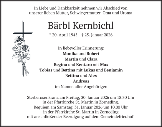 Todesanzeige von Bärbl Kernbichl von merkurtz