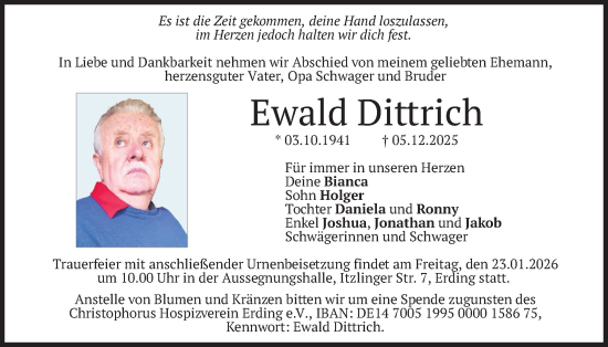 Todesanzeige von Ewald Dittrich von merkurtz