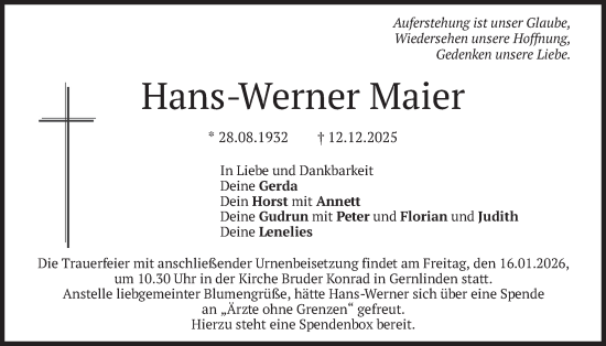 Todesanzeige von Hans-Werner Maier von merkurtz