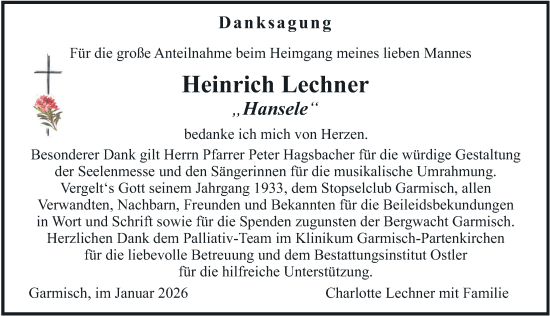 Todesanzeige von Heinrich Lechner von merkurtz