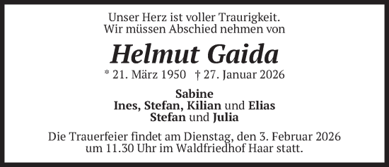 Todesanzeige von Helmut Gaida von merkurtz