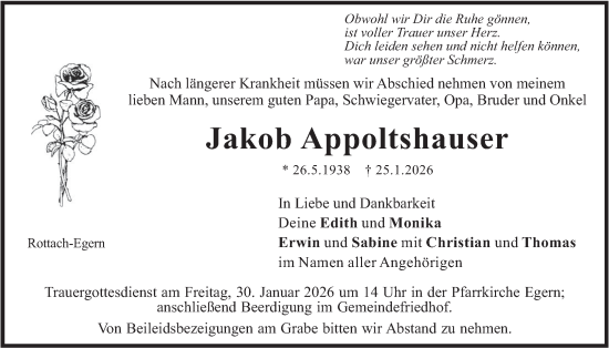 Todesanzeige von Jakob Appoltshauser von merkurtz