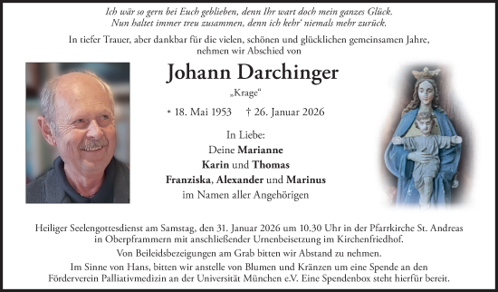 Todesanzeige von Johann Darchinger von merkurtz