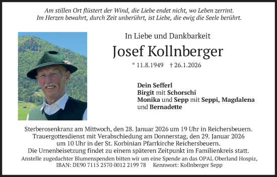 Todesanzeige von Josef Kollnberger von merkurtz