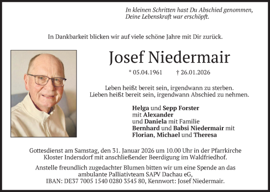 Todesanzeige von Josef Niedermair von merkurtz