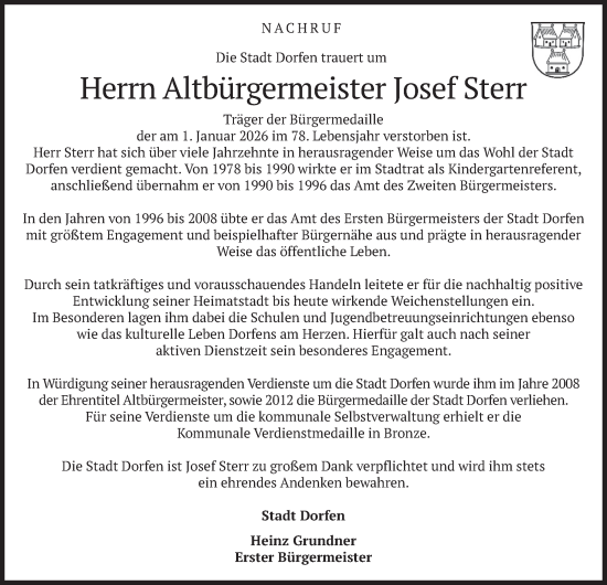 Todesanzeige von Josef Sterr von merkurtz