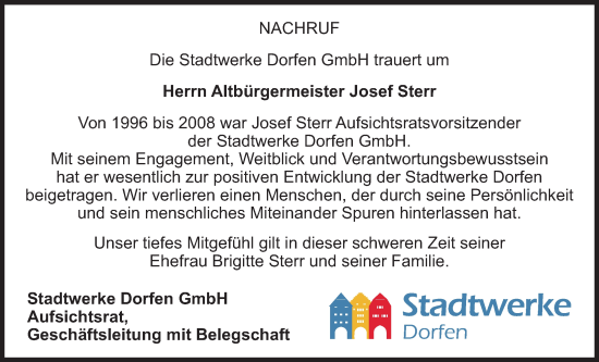 Todesanzeige von Josef Sterr von merkurtz