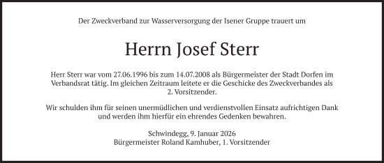 Todesanzeige von Josef Sterr von merkurtz