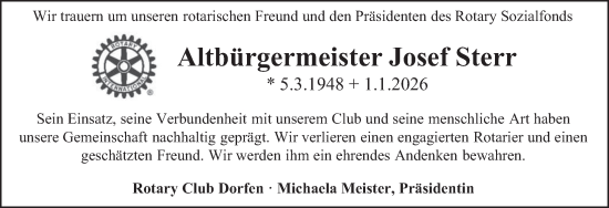 Todesanzeige von Josef Sterr von merkurtz