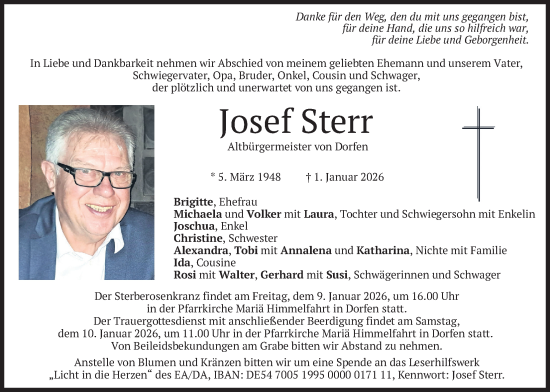 Todesanzeige von Josef Sterr von merkurtz