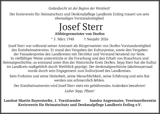 Todesanzeige von Josef Sterr von merkurtz