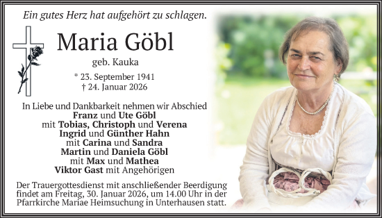 Todesanzeige von Maria Göbl von merkurtz