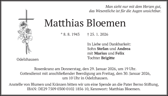 Todesanzeige von Matthias Bloemen von merkurtz
