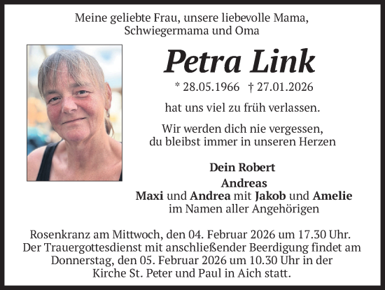Todesanzeige von Petra Link von merkurtz