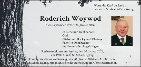 Todesanzeige von Roderich Woywod von merkurtz