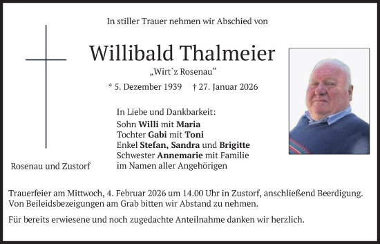 Todesanzeige von Willibald Thalmeier von merkurtz