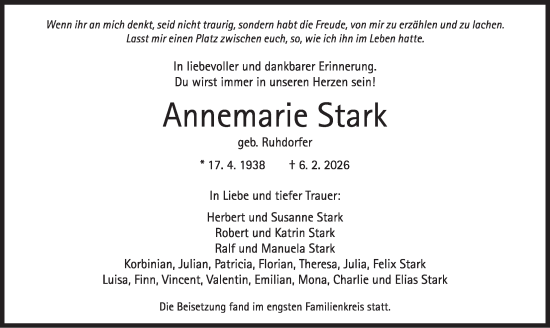 Todesanzeige von Annemarie Stark von merkurtz