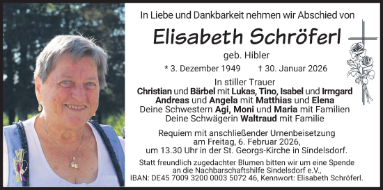Todesanzeige von Elisabeth Schröferl von merkurtz