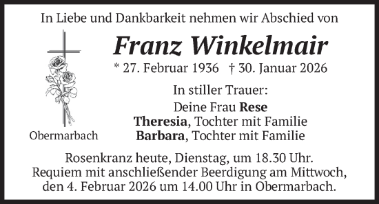 Todesanzeige von Franz Winkelmair von merkurtz