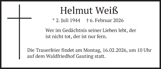 Todesanzeige von Helmut Weiß von merkurtz
