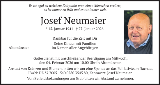Todesanzeige von Josef Neumaier von merkurtz