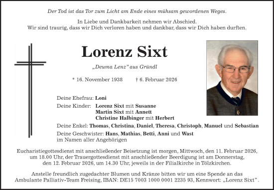 Todesanzeige von Lorenz Sixt von merkurtz