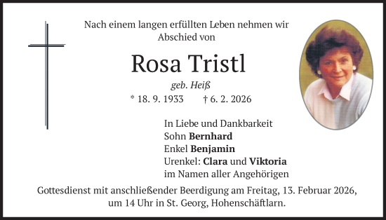 Todesanzeige von Rosa Tristl von merkurtz
