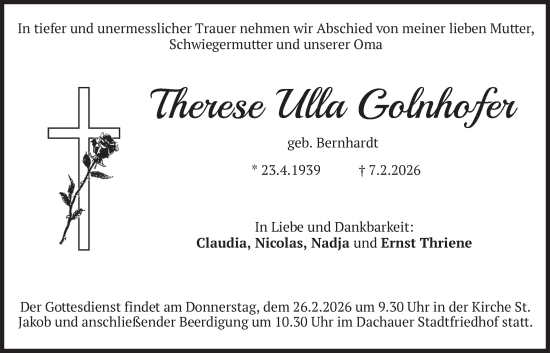 Todesanzeige von Therese Ulla Golnhofer von merkurtz
