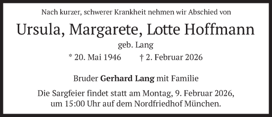 Todesanzeige von Ursula, Margarete, Lotte Hoffmann von merkurtz