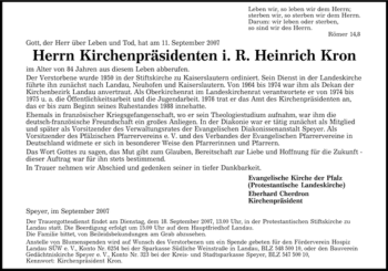 Todesanzeige von Heinrich Kron von SAARBRÜCKER ZEITUNG