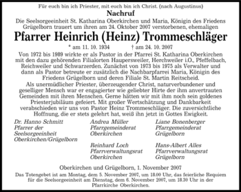 Todesanzeige von Heinrich Trommeschläger von SAARBRÜCKER ZEITUNG