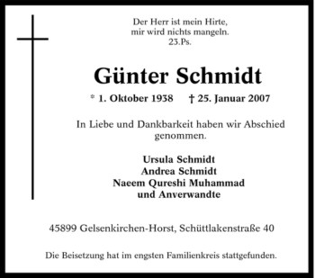 Todesanzeige von Günter Schmidt 