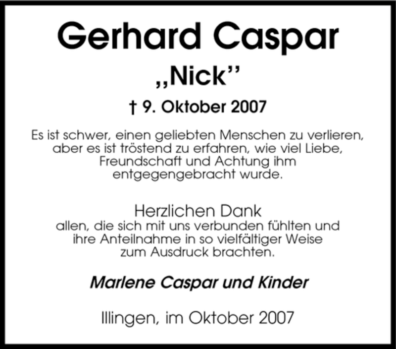 Traueranzeigen von Gerhard Caspar Trauer.de
