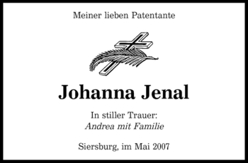 Todesanzeige von Johanna Jenal von SAARBRÜCKER ZEITUNG