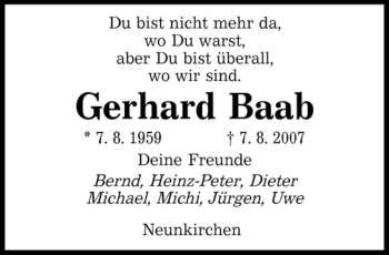 Todesanzeige von Gerhard Baab von SAARBRÜCKER ZEITUNG