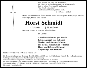 Todesanzeige von Horst Schmidt 