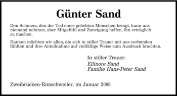 Todesanzeige von Günter Sand von SAARBRÜCKER ZEITUNG