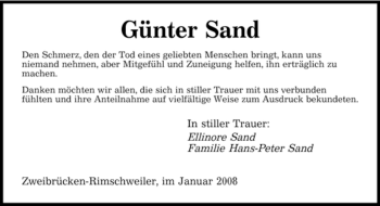 Todesanzeige von Günter Sand von SAARBRÜCKER ZEITUNG