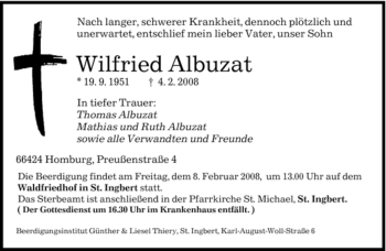 Todesanzeige von Wilfried Albuzat von SAARBRÜCKER ZEITUNG