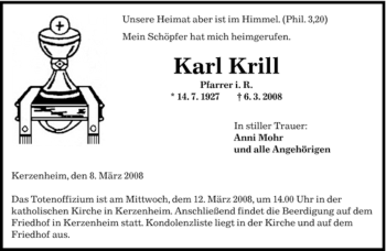 Todesanzeige von Karl Krill von SAARBRÜCKER ZEITUNG