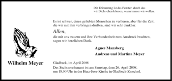 Todesanzeige von Wilhelm Meyer 