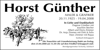 Todesanzeige von Horst Günther von SAARBRÜCKER ZEITUNG
