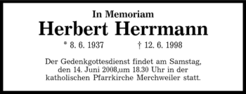 Todesanzeige von Herbert Herrmann von SAARBRÜCKER ZEITUNG