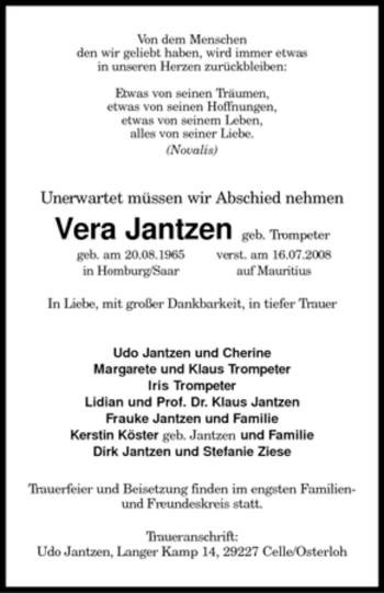 Todesanzeige von Vera Jantzen 