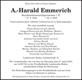 Todesanzeige von A.-Harald Emmerich von SAARBRÜCKER ZEITUNG